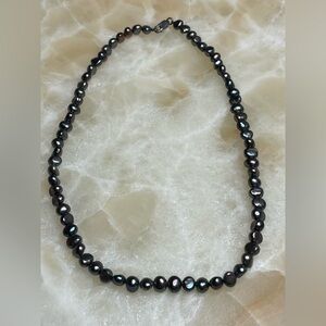 Genuine Black Freshwater Pearl Necklace – 925 Sterling Silver Clasp